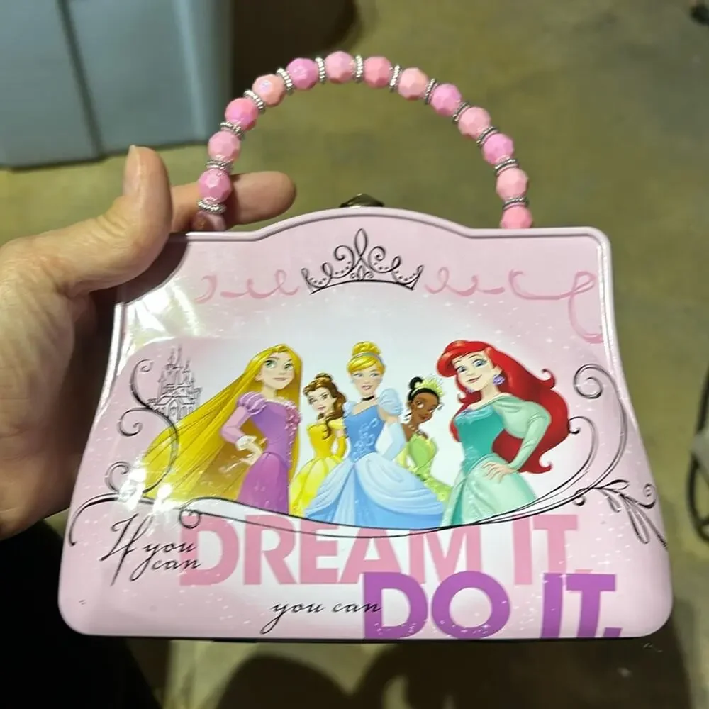 Disney princess metal tin purse storage container euc belle Cinderella rapunzel